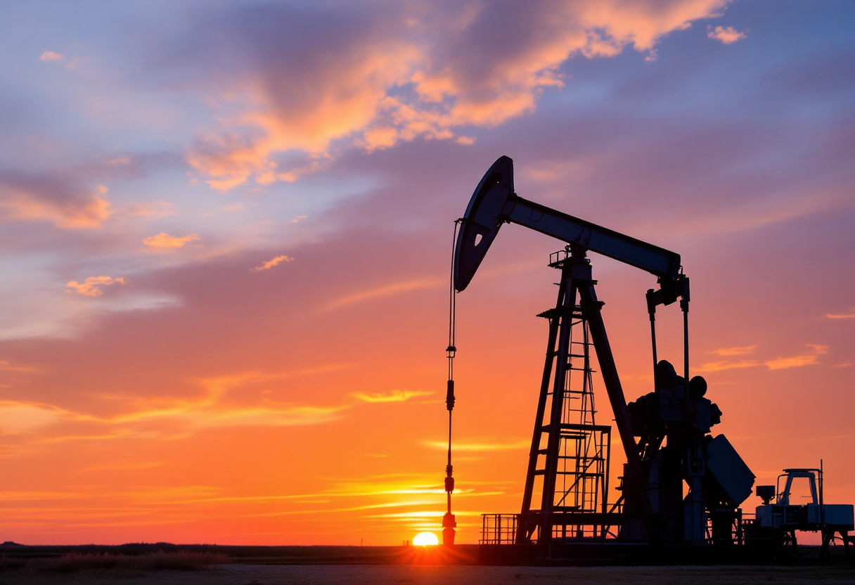 Kansas Oil Well at Sunset